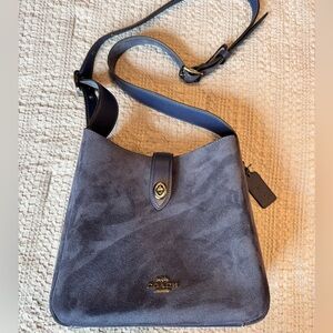 Coach Slate Blue Suede Shoulder Bag with Gold Hardware